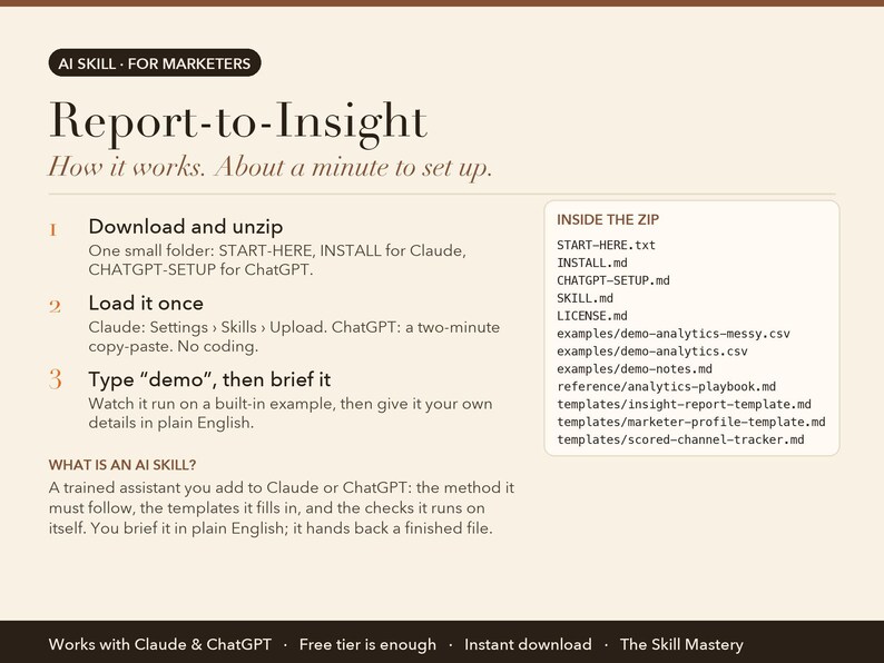 Report-to-Insight: how it works in three steps and what's inside the zip