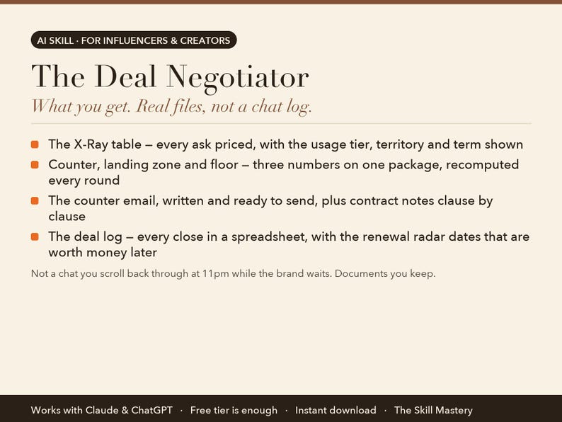 The Deal Negotiator: what you get, the files it produces