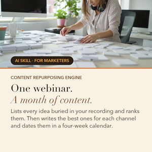 Content Repurposing Engine: Your webinar contains 19 pieces of content. Here are the six strongest, written.