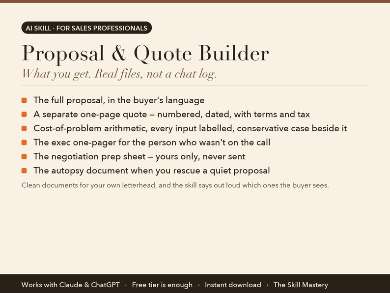 Proposal & Quote Builder: what you get, the files it produces
