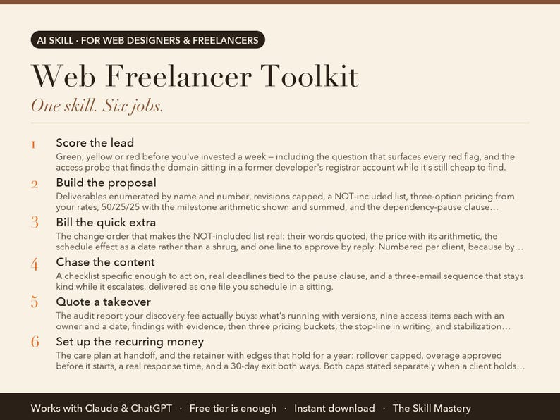 Web Freelancer Toolkit: what it does, the six jobs