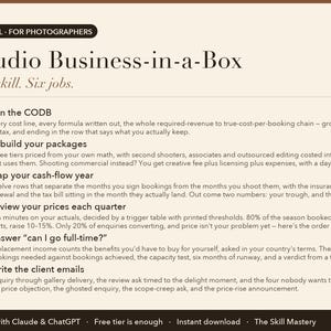 Studio Business-in-a-Box: what it does, the six jobs