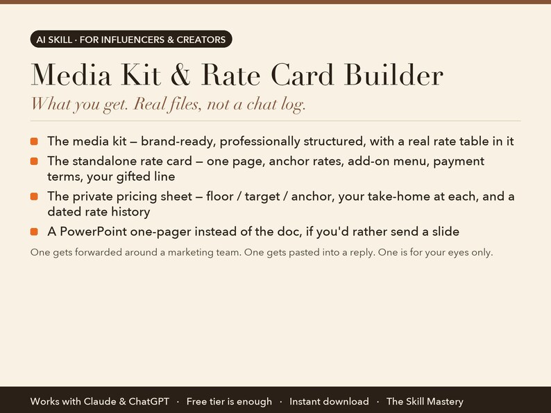 Media Kit & Rate Card Builder: what you get, the files it produces