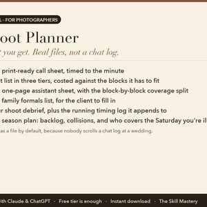 Shoot Planner: what you get, the files it produces