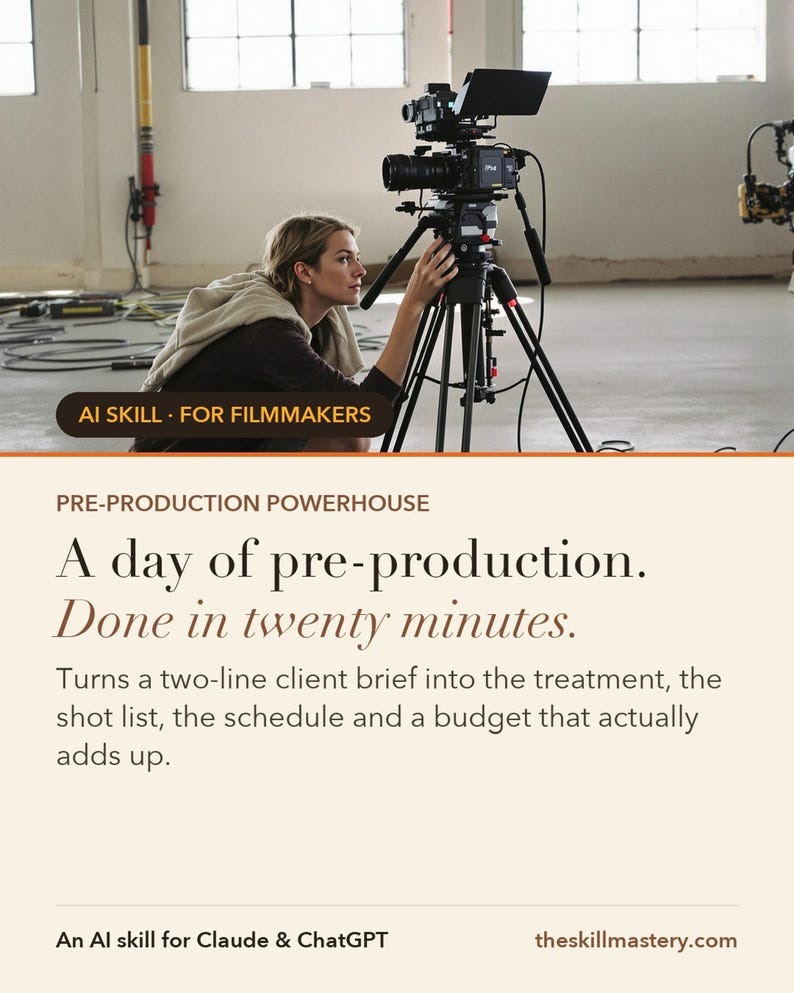 Pre-Production Powerhouse: A day of pre-production in twenty minutes — including the doc that wins the job.