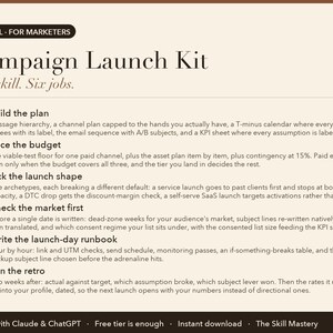 Campaign Launch Kit: what it does, the six jobs