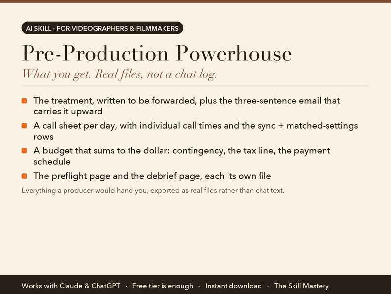 Pre-Production Powerhouse: what you get, the files it produces