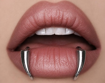 Gothic-Lippenring aus Sterlingsilber | Vampirzahn-Lippenpiercing | Creolen-Schmuck (ohne Piercing) | Halloween-Accessoire | Geschenk
