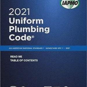 Op de afbeelding: Een blauwe boekomslag met de titel 2021 Uniform Plumbing Code, An American National Standard, IAPMO/ANSI UPC 1-2021. De omslag bevat het IAPMO-logo, de tekst Read Me Table of Contents en diverse organisatielogo's waaronder ANSI en MCAA.
