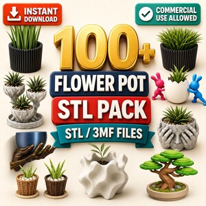 100+ Planter STL Bundle, Flower Pots, Succulent Planters, Face Planters & Modern Plant Pots, 3D Print STL 3MF Files for Home Decor  Gifts!