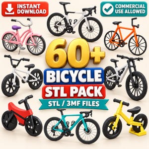 60+ Bicycle STL Bundle, Mountain Bikes, Road Bike, BMX & Cycling Models, 3D Print STL 3MF Files, Digital Download for Cycling Fans  Decor!