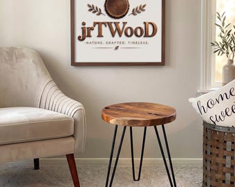 Mid Century Round Teak Wood End Table , Live Edge Cedar Wood Side Table , Rustic End Nightstand ,Unique coffee table , Round coffee table
