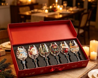 Set mit 6 handbemalten Weihnachtsweingläsern, festliche Tischdekoration