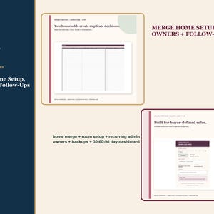 May include: A digital household planner template featuring two main interface views. The top view shows a blank table for duplicate decisions, while the bottom view displays a form titled 'WORKLOAD VIEW' for buyer-defined roles and task assignments.