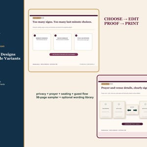 Sistema de letreros editables para bodas musulmanas: Nikah, Walima, privacidad, oración y plantillas de asientos.