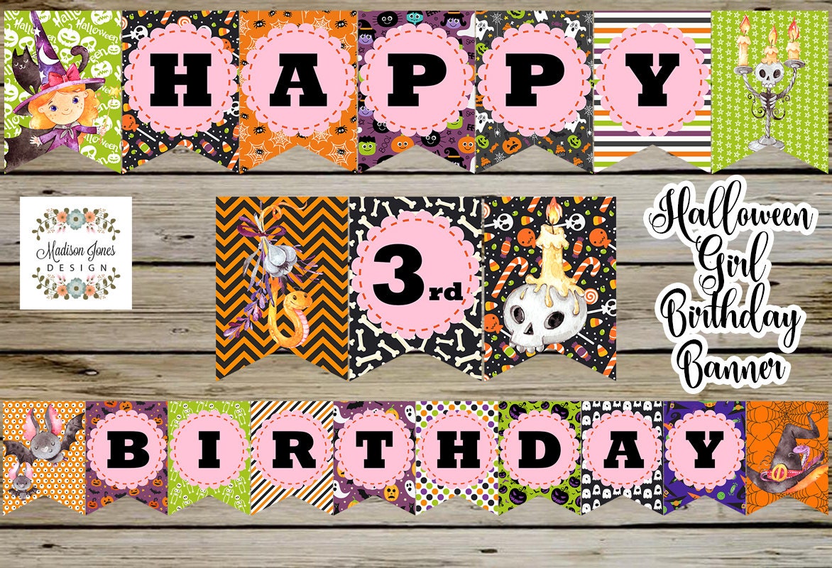 HALLOWEEN Happy Birthday Banner Digital Printable Banner | Etsy