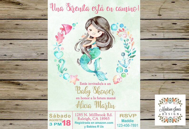 Es Nina Sirena Baby Shower Invitacion Girl Mermaid Baby Etsy