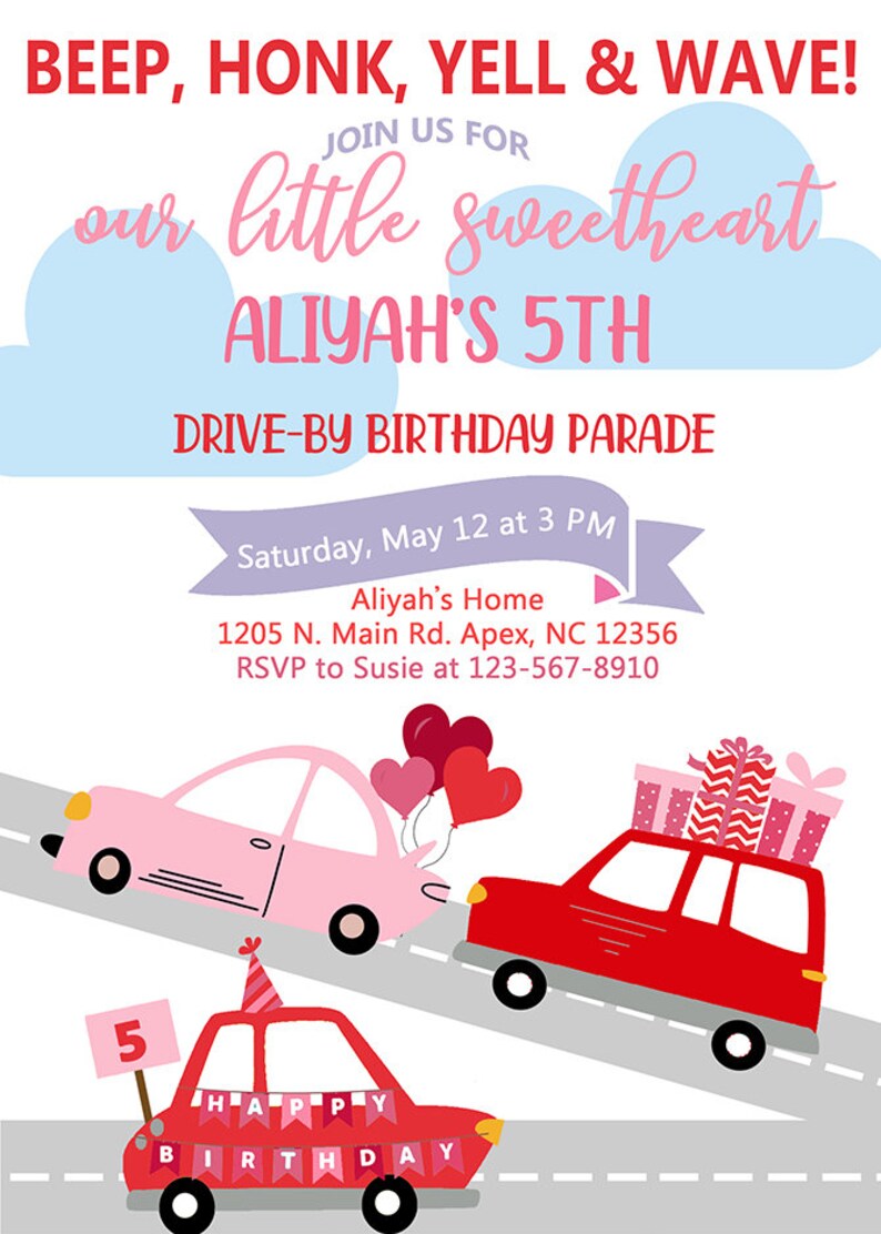 Download Valentines Girl First Birthday Parade Invitation Drive By Birthday Valentines Cars Parade Invite Digital Printable Social Distancing Art Collectibles Drawing Illustration Vadel Com
