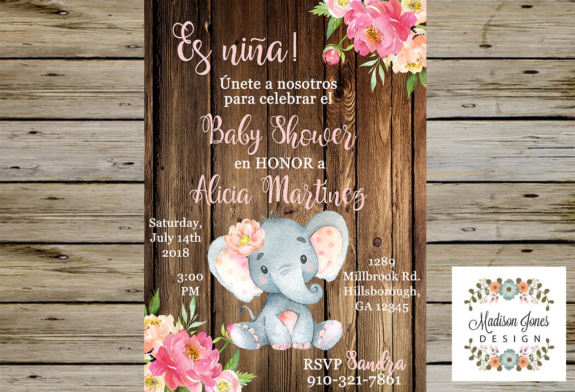 Es Niña Invitación de Baby Shower en Español GIRL Elephant | Etsy