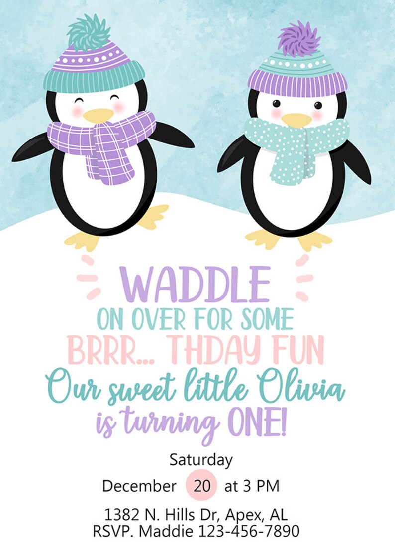 Download 1st First Year Penguins Winter Birthday Invite Digital Printable Penguins Winter Onederland Birthday Party Invitation Drawing Illustration Art Collectibles Delage Com Br