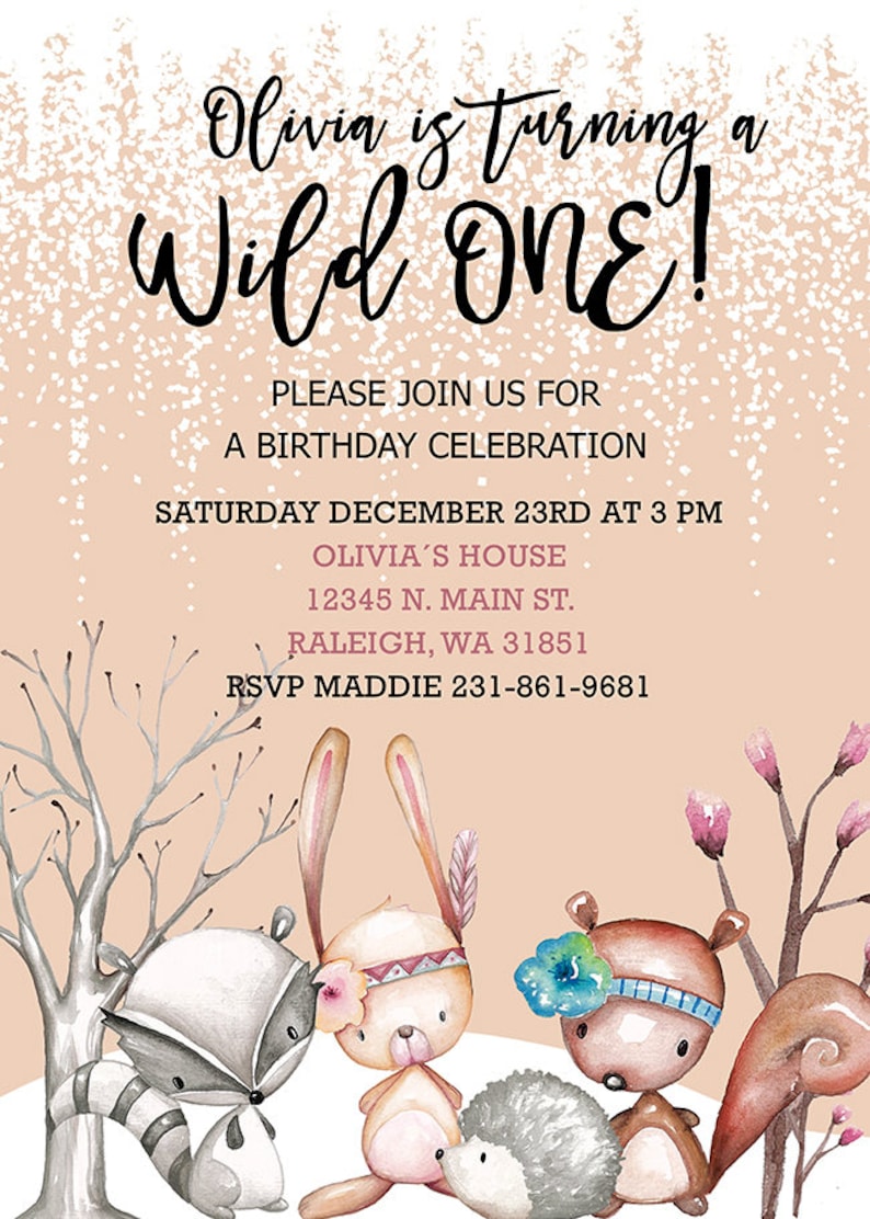 WOODLAND Boho Birthday INVITATION Tribal Boho Birthday Invite A Wild One Girl Birthday Invitation Winter Woodland Birthday Invitation