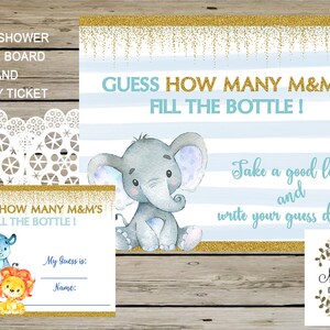 GUESS HOW MANY M&amp;Ms Fill the Bottle Baby Shower Game Safari | Etsy