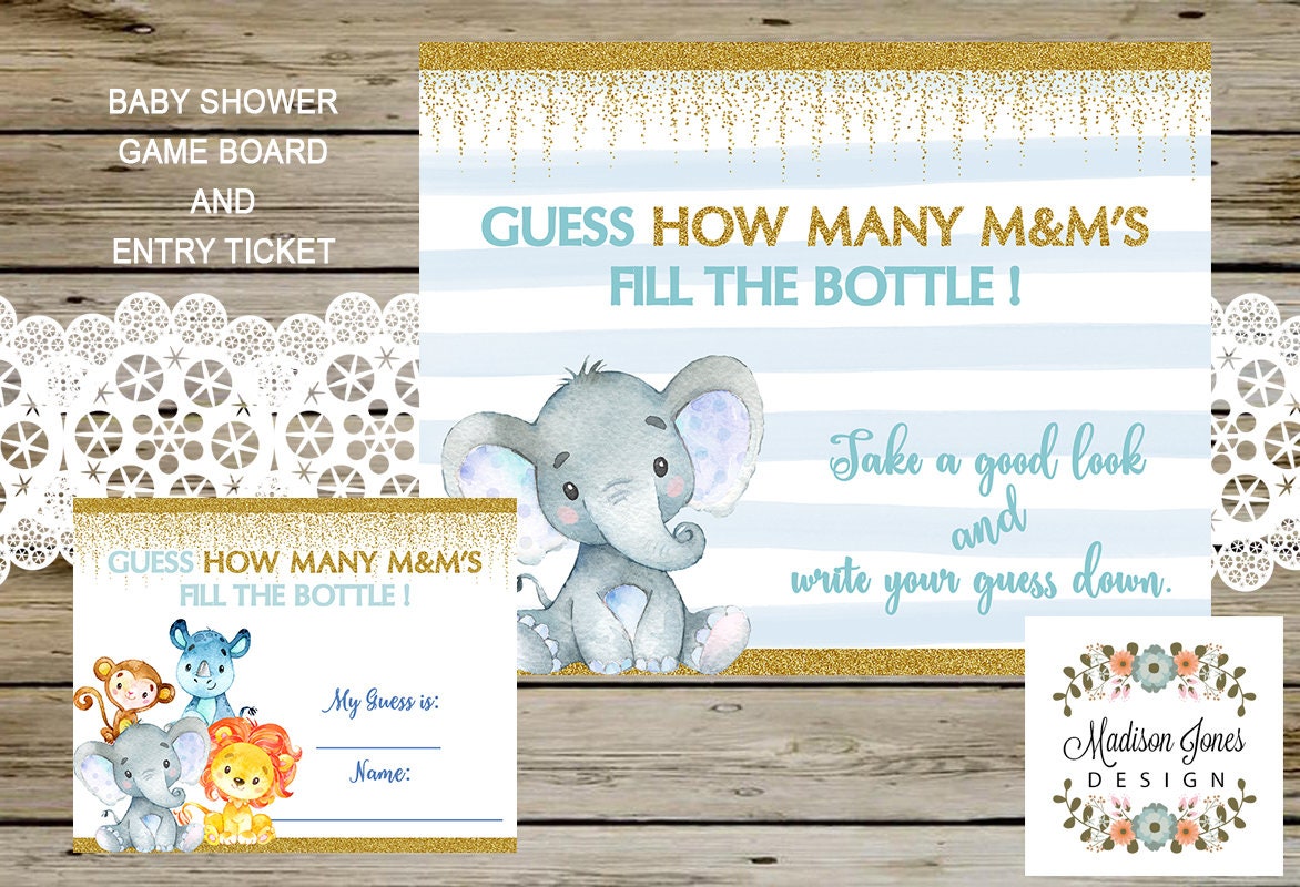 GUESS HOW MANY M&amp;Ms Fill the Bottle Baby Shower Game Safari | Etsy