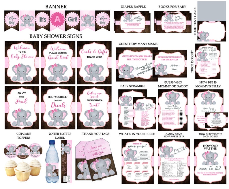 21 instant download items BEST ELEPHANT Baby Shower PACKAGE on Etsy Best Price! Baby Shower favors and games