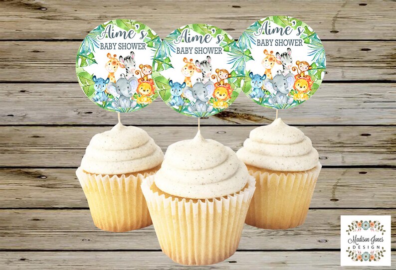 SAFARI CUPCAKE Toppers Boy Baby Shower / Birthday Favors Etsy