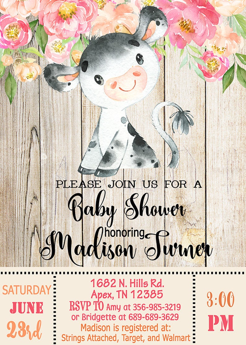 COW BABY SHOWER Invitation Cow Baby Shower Girl Baby Shower Etsy