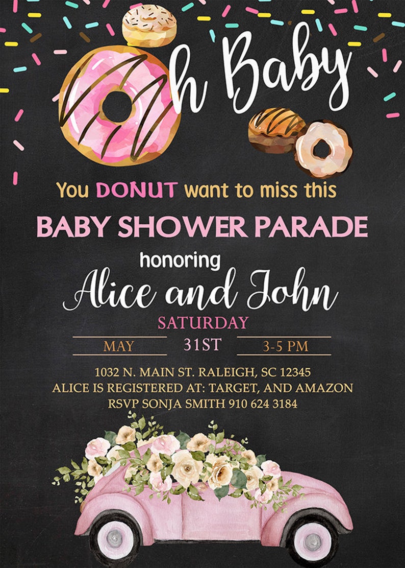 Donut Vintage Car BABY SHOWER PARADE Invitation Long Distance Etsy