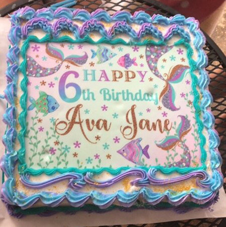 Mermaid Birthday 11x14 Girl Mermaid Cake Top Purple Lavender Turquoise Silver and Gold Glitter. 11x14 MERMAID BIRTHDAY Sign