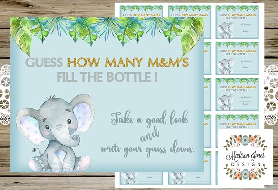 GUESS HOW MANY M&amp;ms Fill the Bottle Baby Shower Game Safari | Etsy