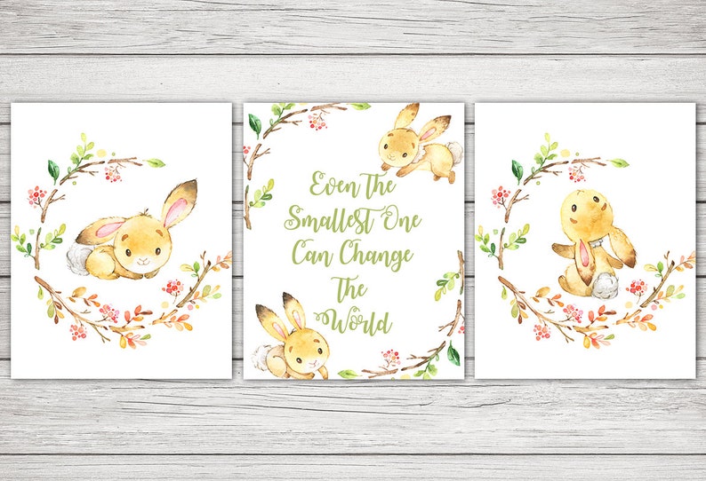 Boy or Girl Nursery Wall Decor Digital Printable Instant Download. BUNNY Nursery Wall Art Even the smallest One can change the World