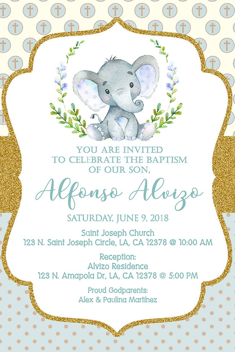 pic Baby Boy Baptism And Birthday Invitation blue baby elephant baptism invitation