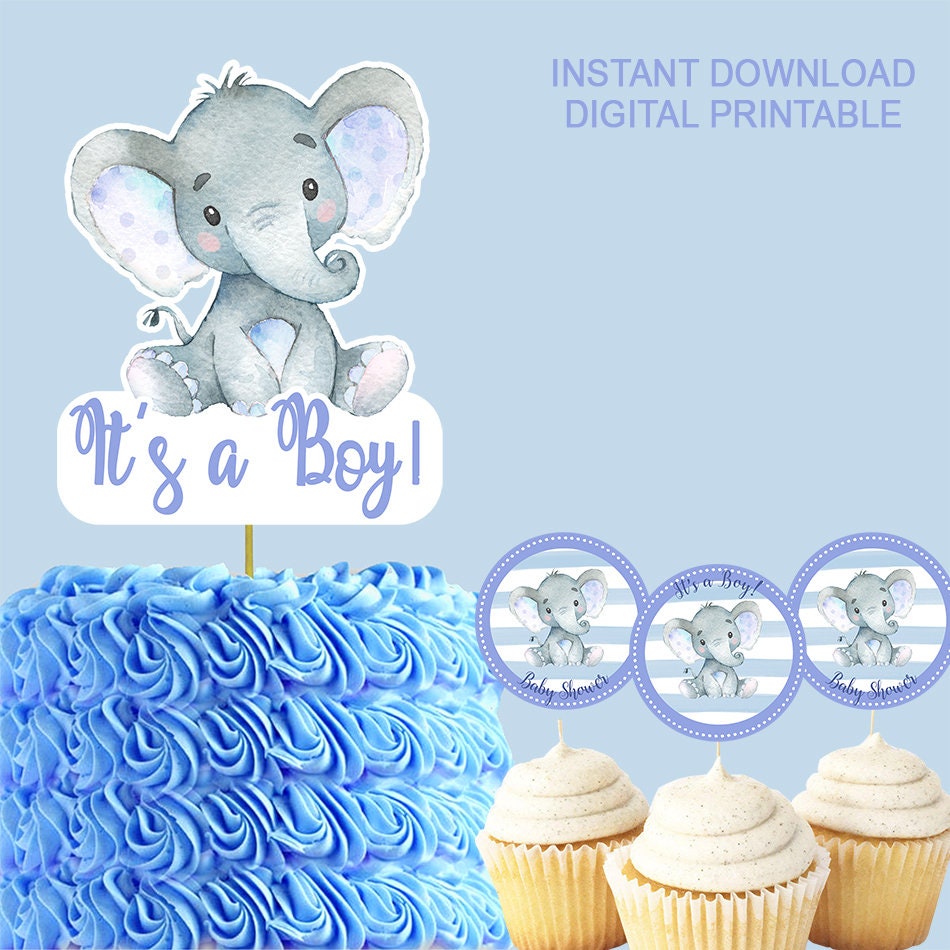 Cute ELEPHANT Baby Shower CENTERPIECE and CUPCAKE Toppers ...