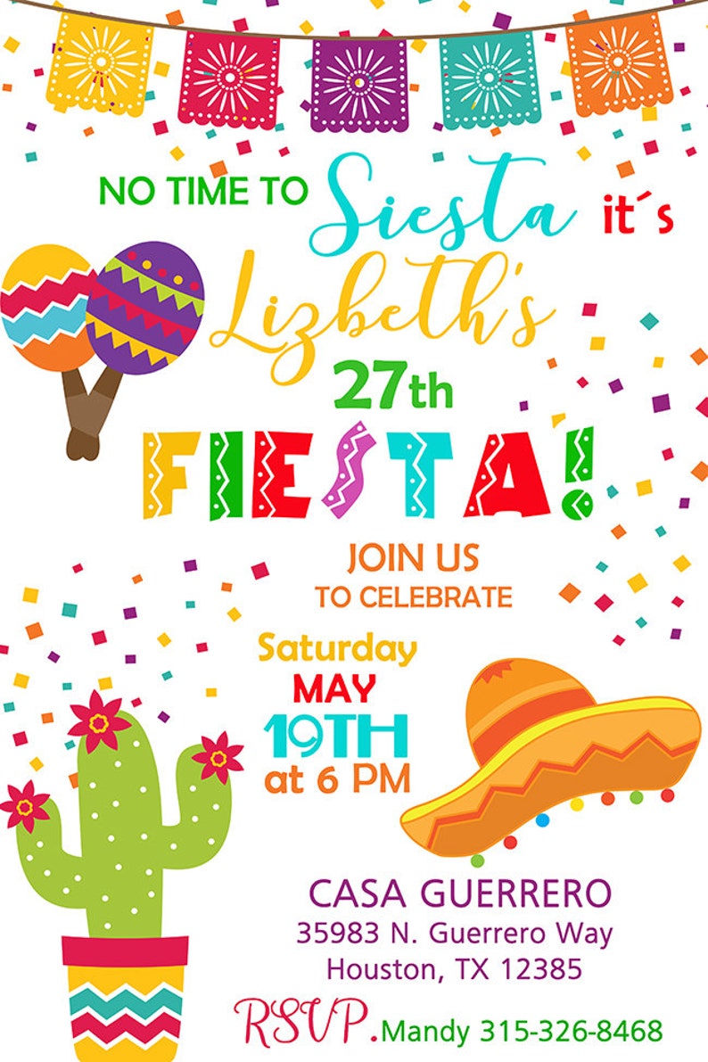 Fiesta Birthday Fiesta Birthday Party Invitation Triplets FIESTA BIRTHDAY INVITATION No time to Siesta Lets Fiesta Customized Printable