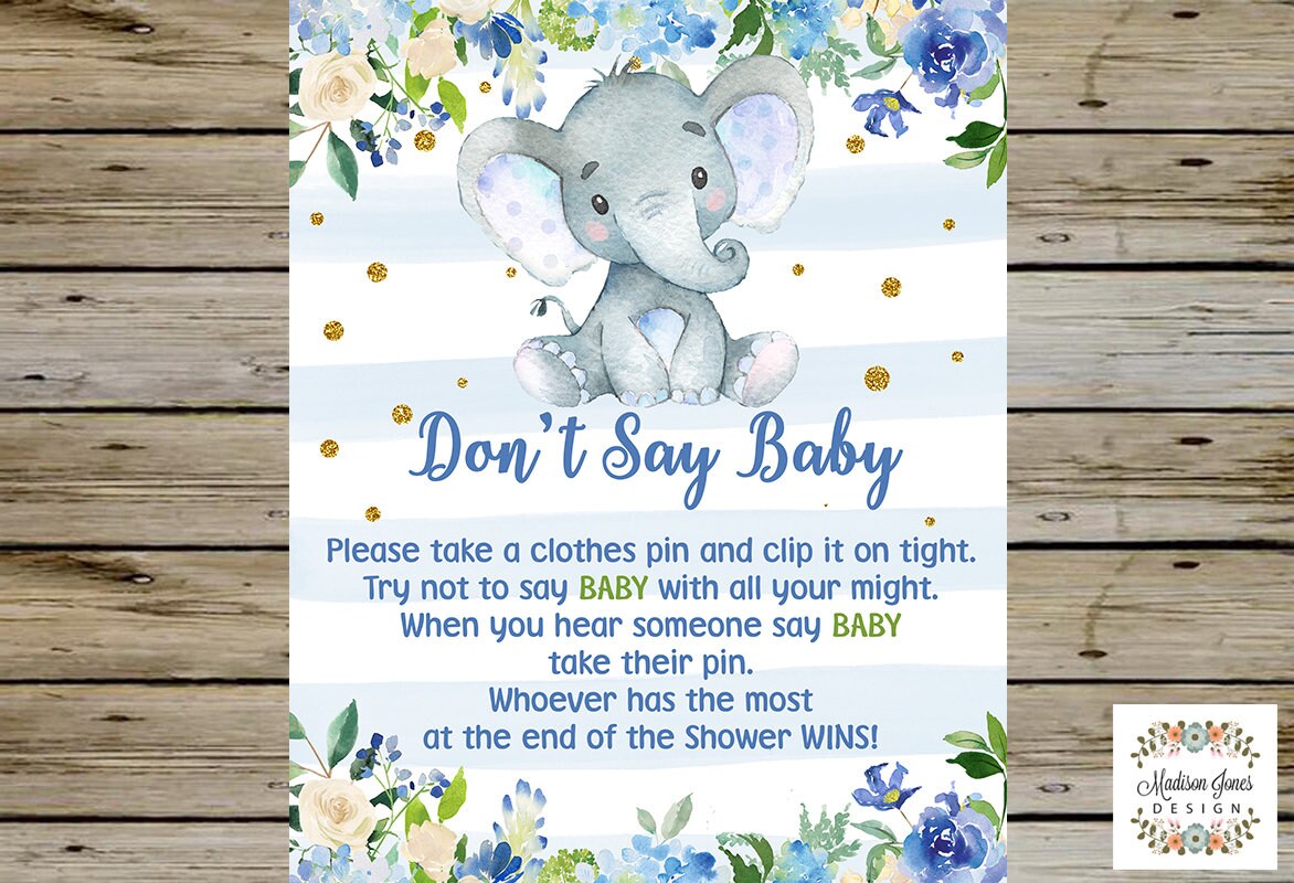 ELEPHANT Dont Say Baby Baby Shower GAME Blue Elephant Dont | Etsy
