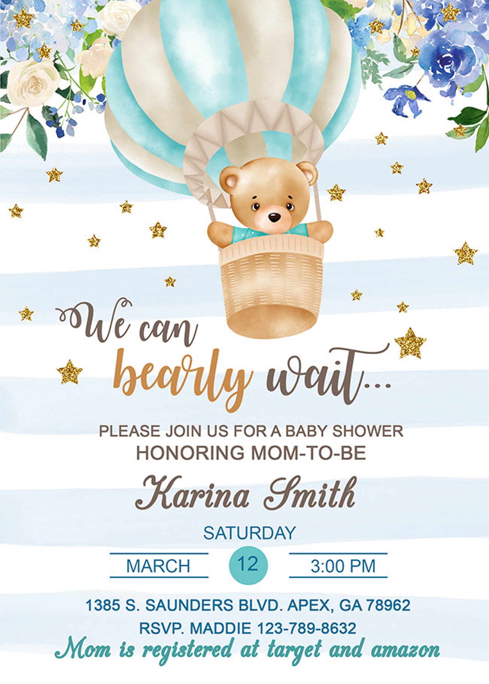 Baby BEAR Boy Baby Shower Invitation We can BEARLY wait Baby Etsy