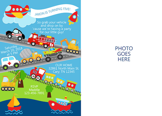TRANSPORT Boy BIRTHDAY INVITATION Digital Printable Airplane Rocket Car Truck Train Boat Transportation Vehicles Boy Transport Invite