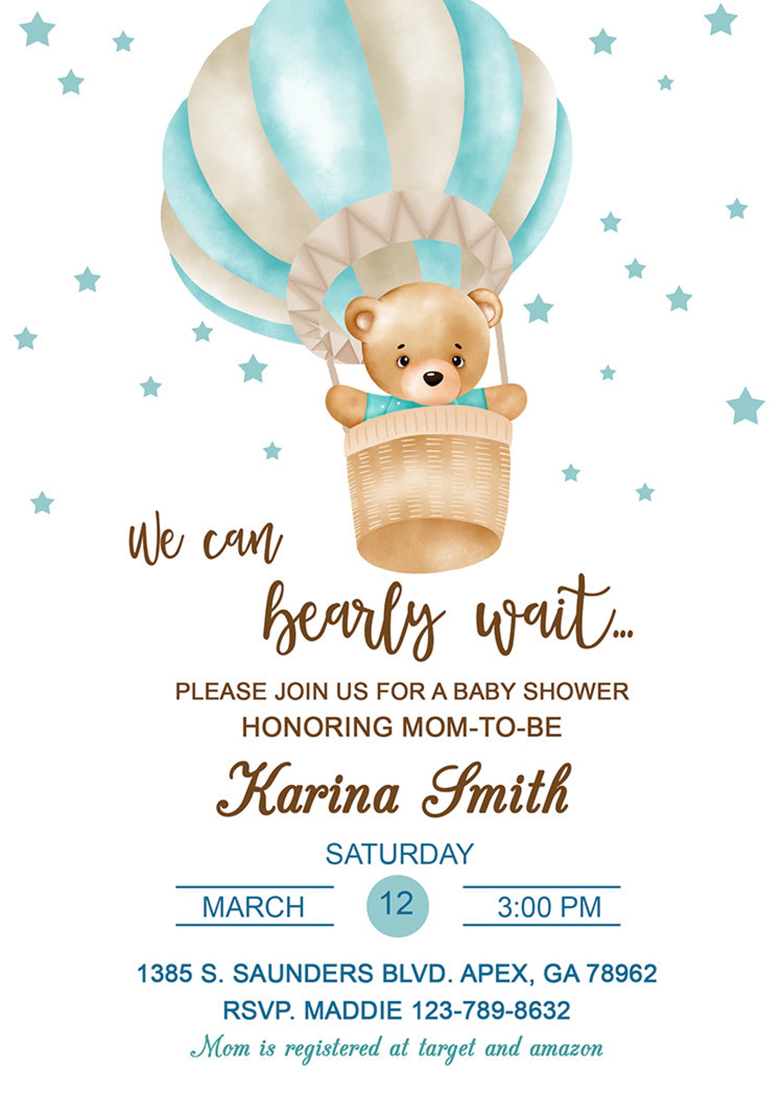 Baby BEAR Boy Baby Shower Invitation We can BEARLY wait Baby Etsy