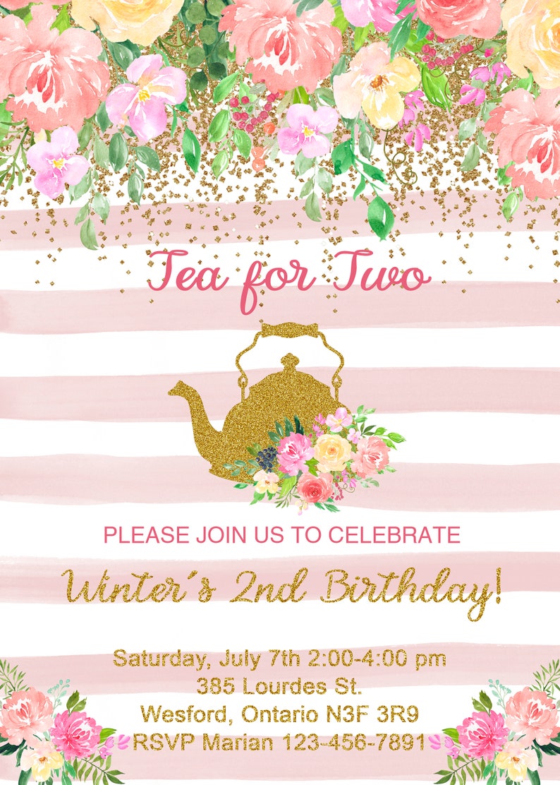 TEA FOR TWO Birthday Invitation Tea Party Birthday Etsy