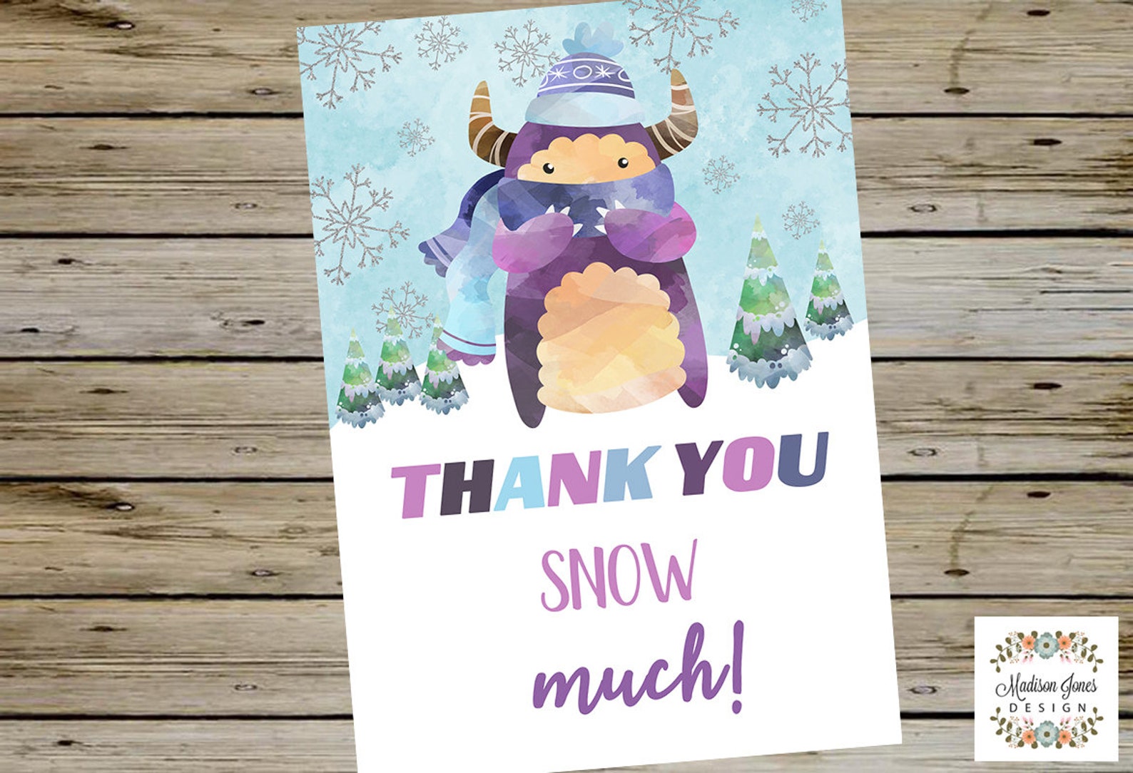 GIRL YETI Thank You CARD 5x7 Yeti Birthday Thank You Card Etsy