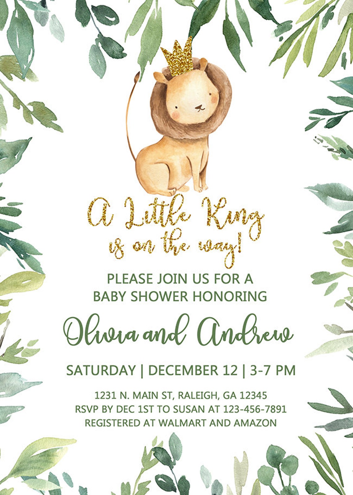 LION Boy BABY SHOWER Invitation Watercolor Lion Invite Boy Etsy