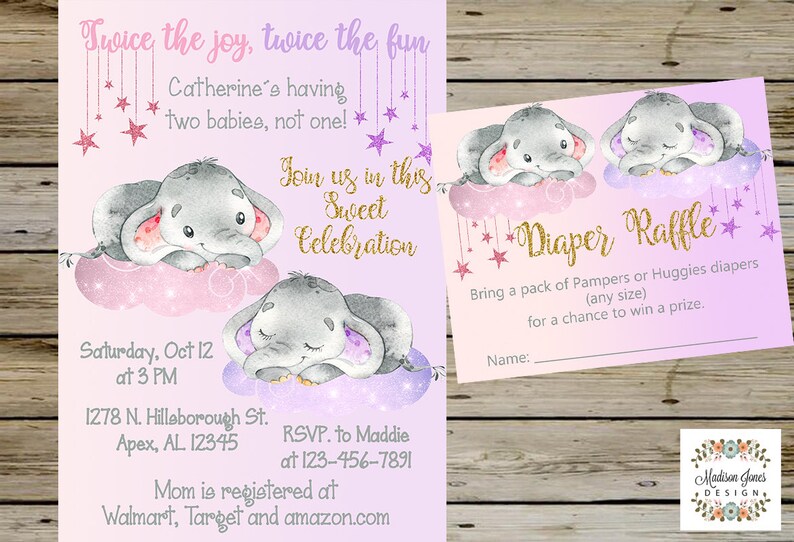 ELEPHANT Twins BABY SHOWER Invitation Elephants Baby Shower Etsy