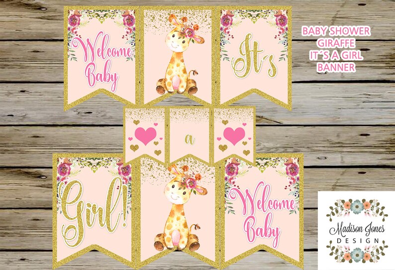 Beautiful Girl Baby Shower Banner Cute Giraffe Baby Shower Etsy Beautiful Girl Baby Shower Banner Cute Giraffe Baby Shower Etsy