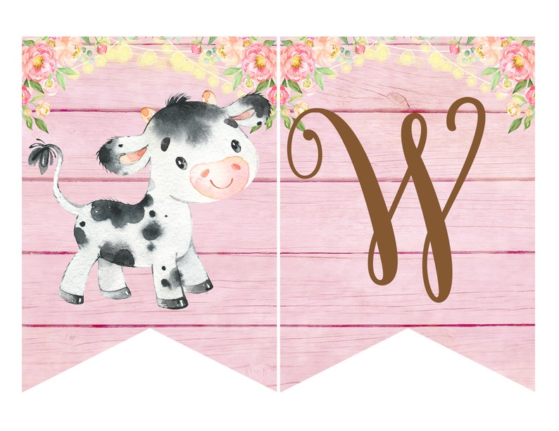 GIRL Baby Shower Cow BANNER acuarela COW Baby Shower Banner Etsy