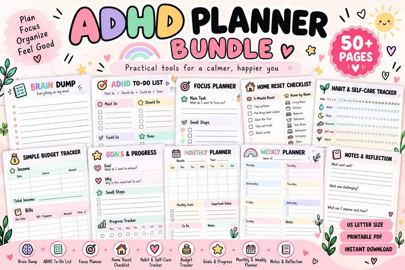ADHD Planner Printable | Daily Weekly Monthly Planner | Executive ...