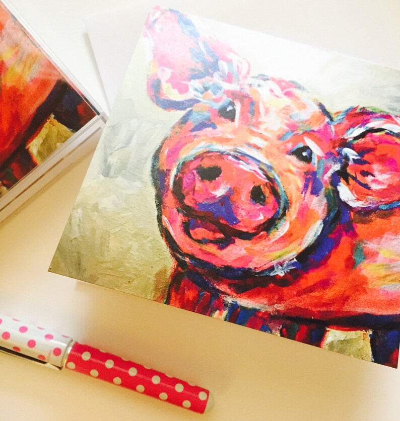 Pig cards, Pig folded notecards, pig stationery, pig gifts image 2