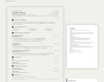 Corporate Executive Resume System for COO, Finance & Operations | Canva + ATS Word CV